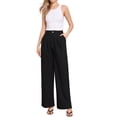 thumbnail image 2 of Pantalones de vestir de pierna ancha para mujer, pantalones de oficina de cintura alta elástica, pantalones palazzo M negro, 2 of 6