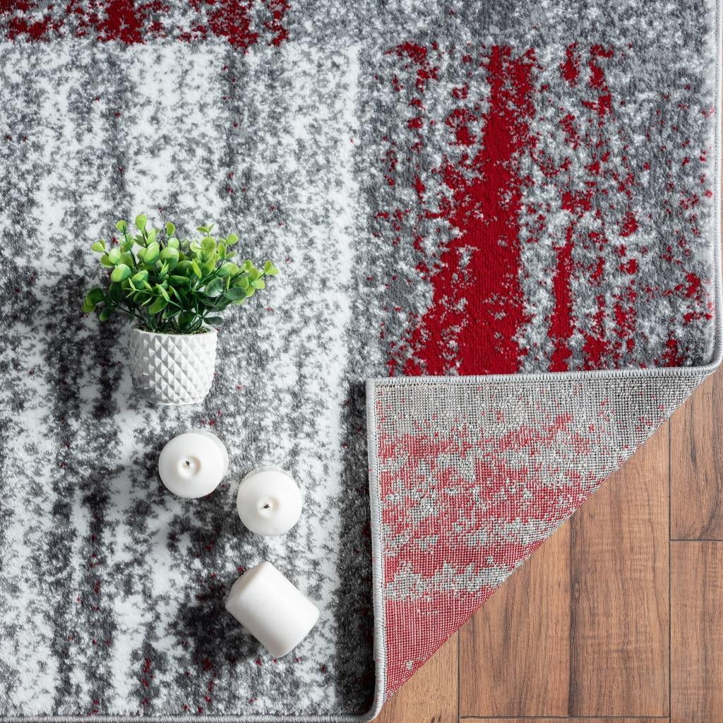 Luxe Weavers Art Deco Abstract Geometric Red 2x7 Area Rug for Living Rooms