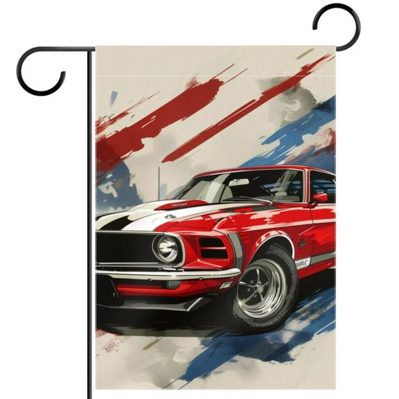 Racing Car Vintage Pattern Garden Flag Double Sided House Flag for Outdoor Home, Personalized All Year Round Yard Decor 12 x 18 Inch