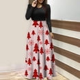 thumbnail image 2 of Odeerbi Christmas Dresses For Women Christmas Tree Print Long Sleeve Round Neck Long Dress Beach 2024 Casual Maxi Sundress Dark Blue, 2 of 6