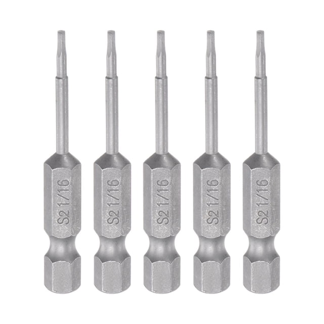 5uds 1/16" Hexagonal Destornillador Taladro SAE 1/4" Hexagonal Vástago 2" Longitud Magnético S2 Acero Potencia Perforación taladros