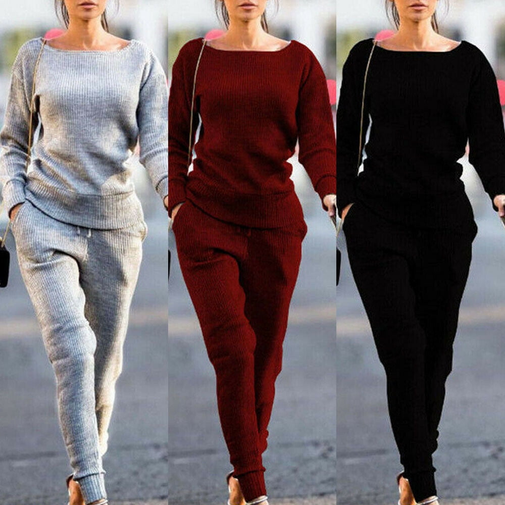 Cathery - Cathery Women's 2Pcs Tracksuit Hoodie Sweatshirt Pants Sports Wear Casual Sweat Suit
