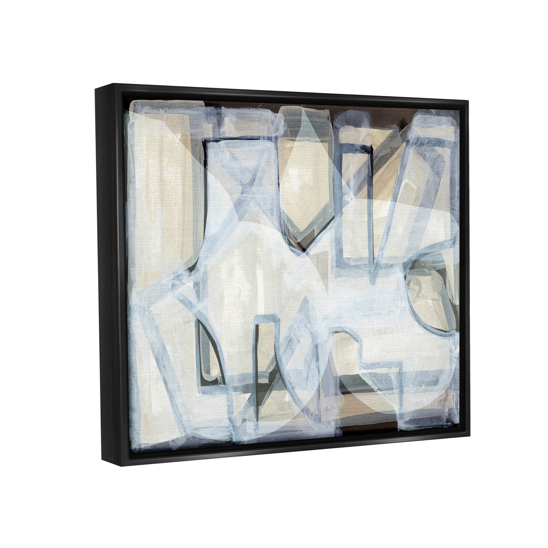 Stupell Industries Abstract Overlapping Geometric Shapes Painting Jet Black Floating Framed Canvas Print Wall Art, Design by Cartissi