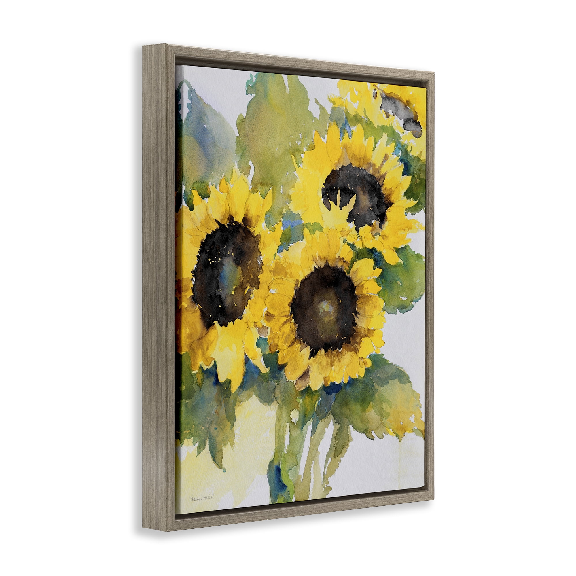 Stupell Industries Blooming Sunflower Bundle Botanical & Floral Painting Brown Floater Framed Art Print Wall Art, 17 x 21