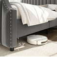 thumbnail image 4 of Platform Metal Bed Frame with Upholstered Headboard, Velvet Upholstered Bed Frame King/Queen with Vertical Channel Tufted Headboard & Footboard, Nailhead Trim, No Box Spring Needed, 4 of 7