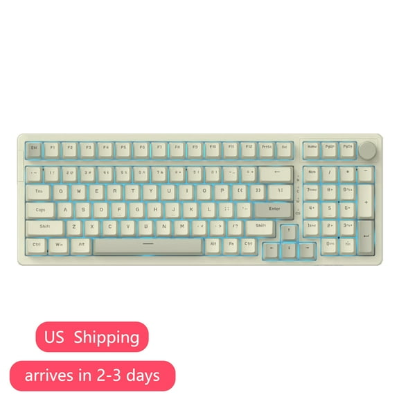 AJAZZ AK992 Wired Mechanical Keyboard, 98 Keys Full Layout, Hot-Swappable USB Gaming Keyboard with Red Switches, Multimedia Keys Knob, Blue Backlit, Anti-Ghosting, Grey