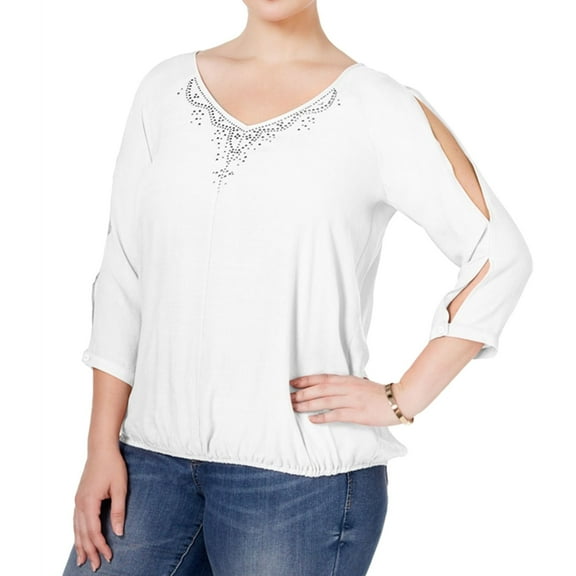 JM Collection Womens Cold-Shoulder Pullover Blouse, White, Plus Size, XXX-Large