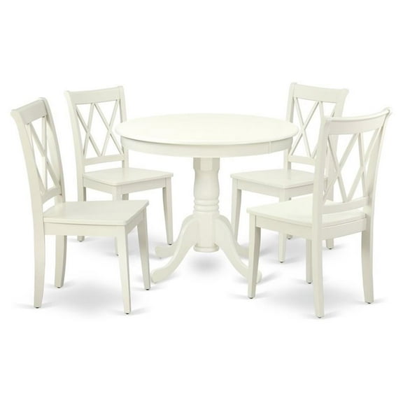 Atlin Designs Antique 5-piece Dining Set with Round Table in Linen White