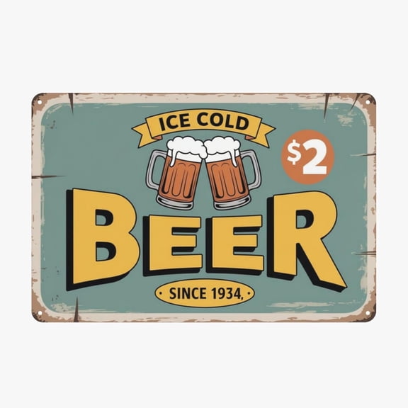 Vintage Beer Party Tin Sign 8x12 Inch Cold Beer Home Bar Wall Decor for Man Cave Game Room Basement Garage Backyard