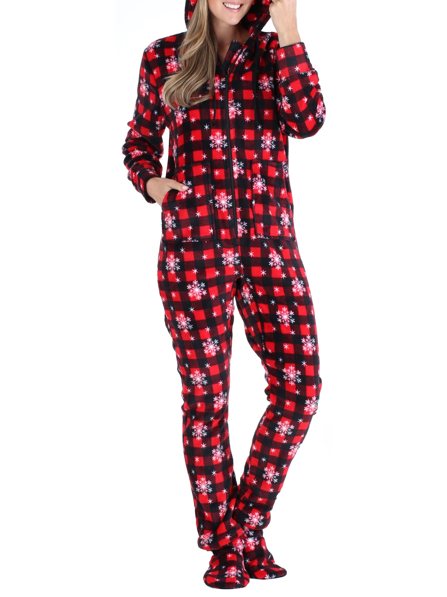 Sleepytimepjs Womens Fleece Hooded Footed Onesie Pajama 