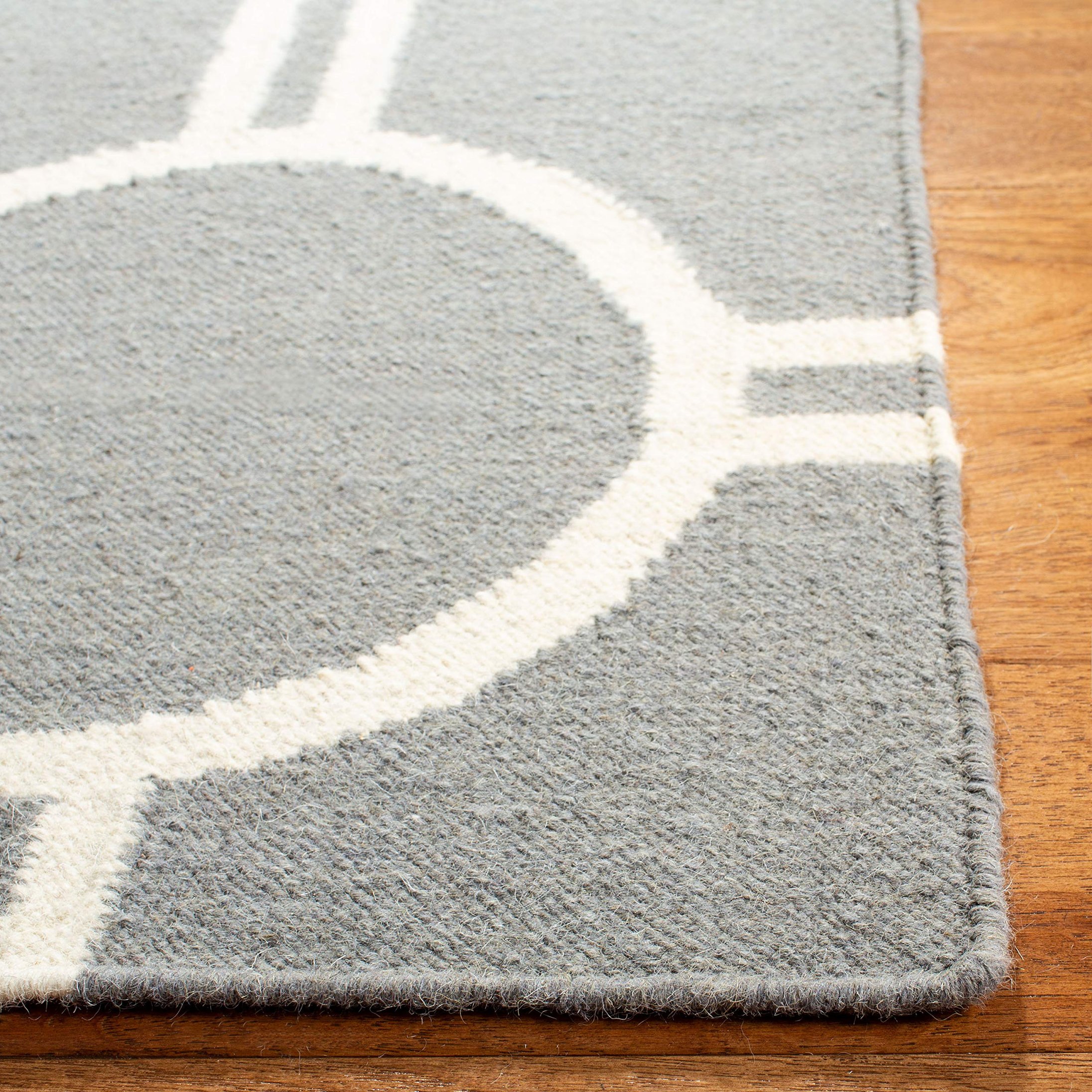 SAFAVIEH Dhurrie Sloane Geometric Circles Wool Area Rug, Grey/Ivory, 6' x 9'