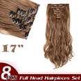 thumbnail image 2 of Full Head Clip Synthetic in Hair Extensions 8 Piece 18 Clips Hairpiece Long Curly Straight, 2 of 5