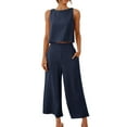 thumbnail image 1 of Kcodviy Combinaison Habillée en Lin Uni pour Femme pour Soirée Costume Décontracté Sans Manches Gilet Pantalon de Cocktail Costumes Pantalon Neuf Points Double Poche Pantalon à Jambe Grand Ensemble Pantalon Haut Ensemble, 1 of 7