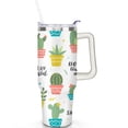 thumbnail image 2 of 40oz Watercolor Cactus Succulents Stainless Steel Flip Straw Tumbler Spill Proof Travel Cup Double Wall Vacuum Insulated Coffee Mug with Top Handle, 2 of 6