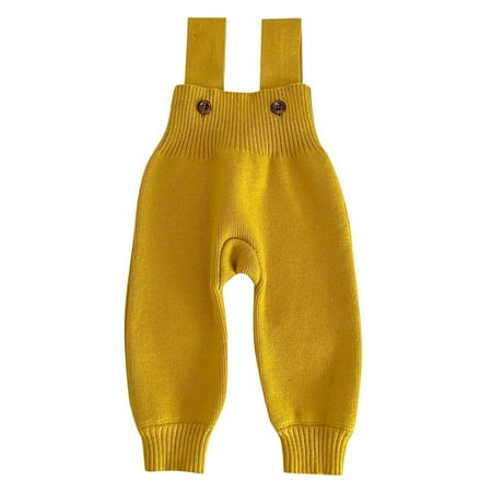 

IEUIBX Girls Pants Baby Knit Jumpsuit Overalls Baby Girl Suspender Sweater Jumpsuit Romper Pants Fall Winter Outfits Yellow 0-3 Months