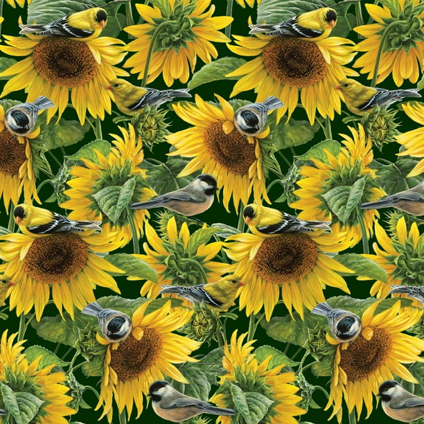 David Textiles Cotton Fabric Sunflowers And Birds 44 Inches Walmart