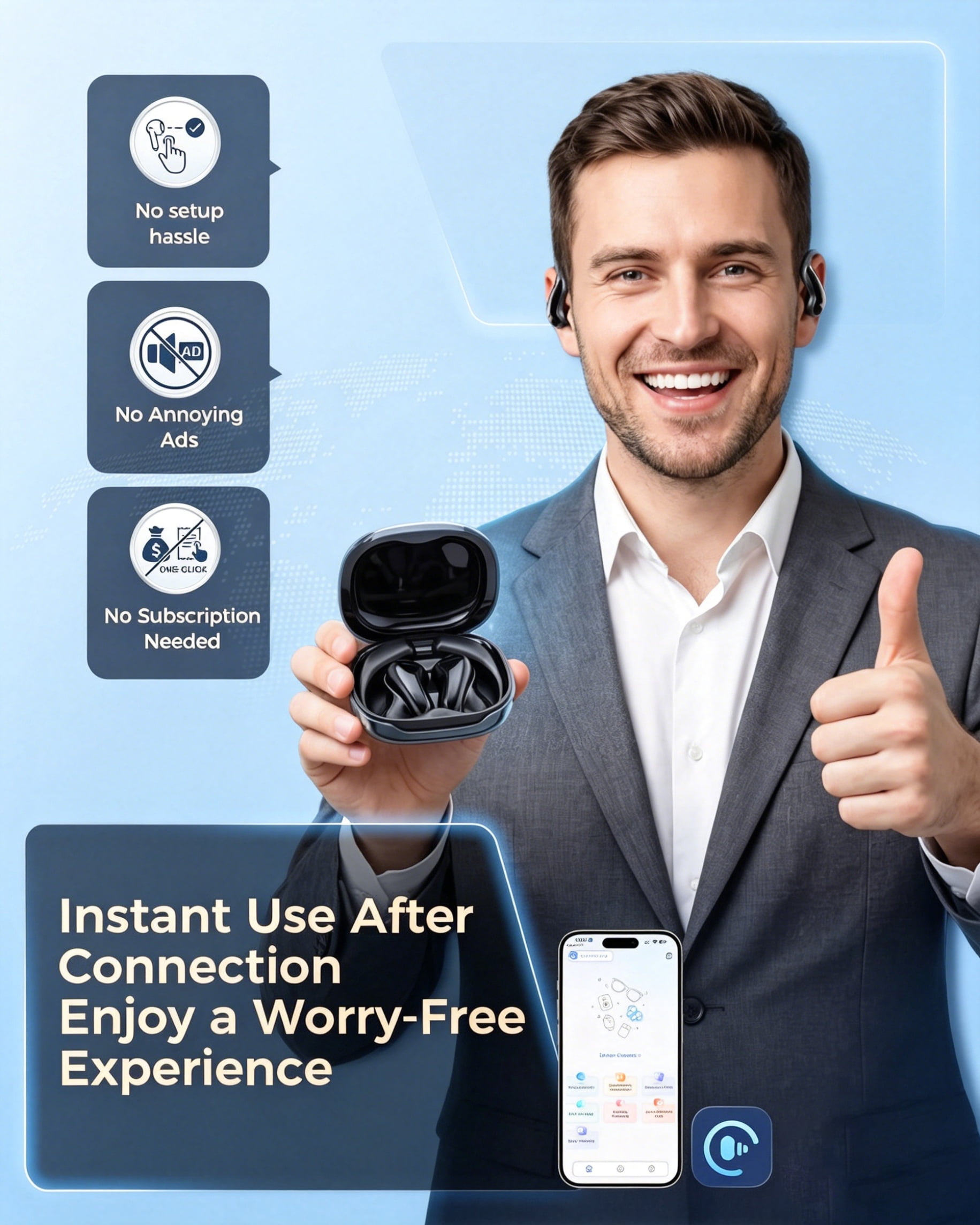 AI Translation Earbuds, Language Translator Earbuds with 77 Languages & 62 Accents, Open-Ear Bluetooth Headphones, 60H Battery, No Subscription for Travel Work Learning, Fathers Day Gifts for Dad