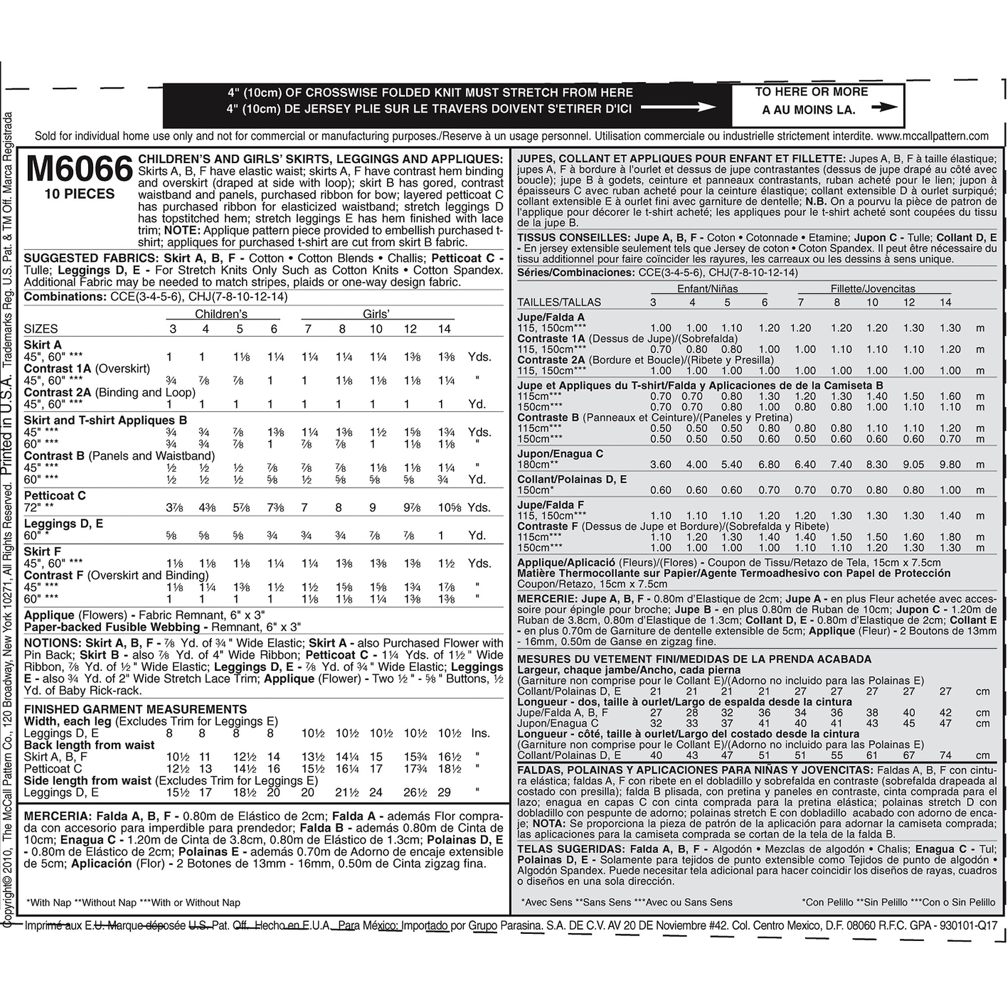 Mccall S Pattern Children S And Girls Skirts Leggings And Appliques 3 4 5 6 Walmart Com