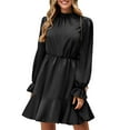 thumbnail image 4 of Vestido De Manga Larga Con VolantesColor PuroVestido CasualMedio Cuello AltoFibra De PoliésterCómodoCintura MediaDe Moda Para La Vida Diaria Para Citas Para Niñas. ANGGREK Otros, 4 of 6