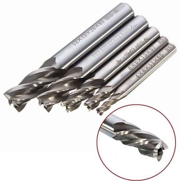 Set Of 5 Straight Shank Lathe Cutters 4 Flute Cutter 4/6/8/10/12mm Drill Bit Tool For Milling Work