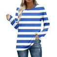 thumbnail image 2 of Ltctricy Women's Long Sleeve T Shirts Trendy Crew Neck Striped Fashion Tee Tops Soft Casual Tees Loose Tunic Blouses(Blue,XX-Large), 2 of 7