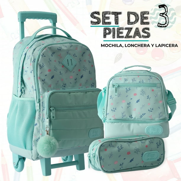 US Urban Juego Escolar Mochila con Carrito Lonchera y Estuche para Niños y Niñas (azul)