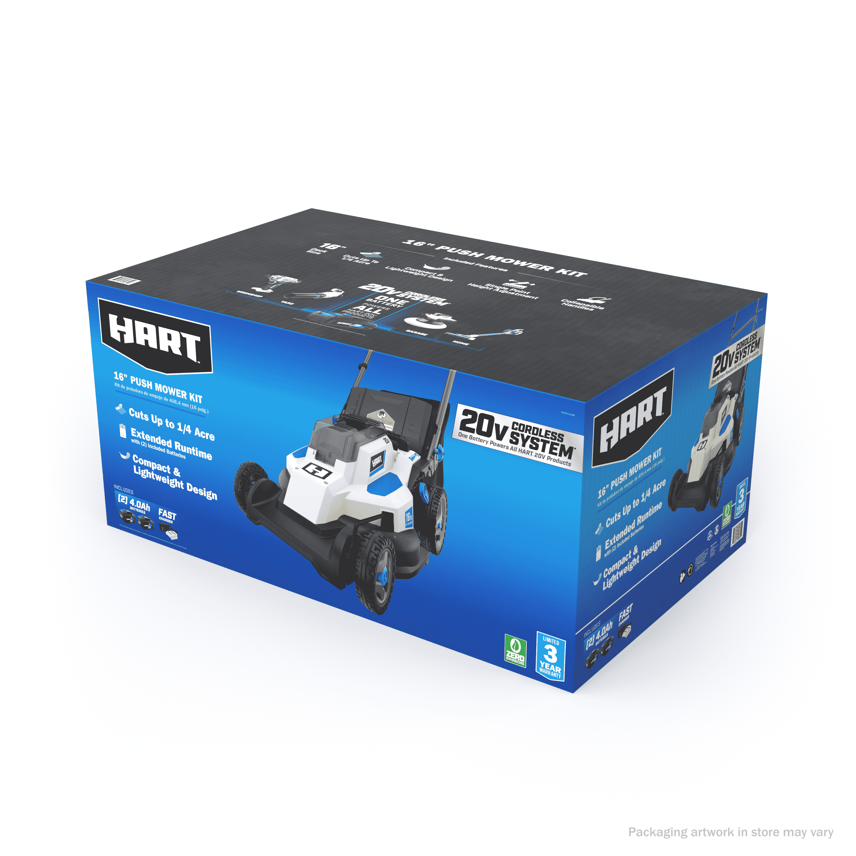 HART 20-Volt 16-inch Push Lawn Mower Kit, (2) 4.0Ah Lithium-Ion Batteries - image 2 of 11