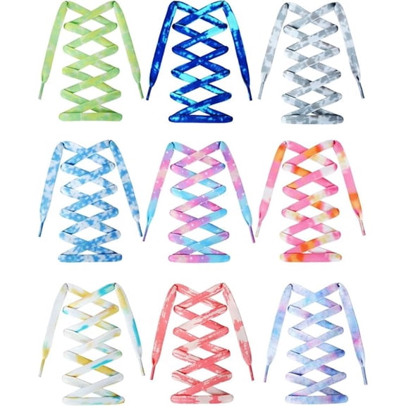 9 Pairs Durable Tie-Dye Shoe Laces, Assorted Bright Colors, 118cm for 7-8 Eyelets Sneakers Boots Skates - Daily Wear & Athletic Use