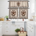 thumbnail image 3 of Vintage Metal Brown Star Berry Wreath Curtain Tier and Valance Set 3 Piece, Farm Retro Buffalo Plaid 3-inch Rod Pocket Window Tier Curtains Valance for Kitchen Living Room, 3 of 9