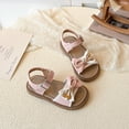 thumbnail image 3 of Girls Flat Sandals Open Toe Cute Bow Lightweight Thick Sole Soft Footbed Buckle Ankle Strap Princess Dress Shoes Pink 13.5 Little Kid, 3 of 7