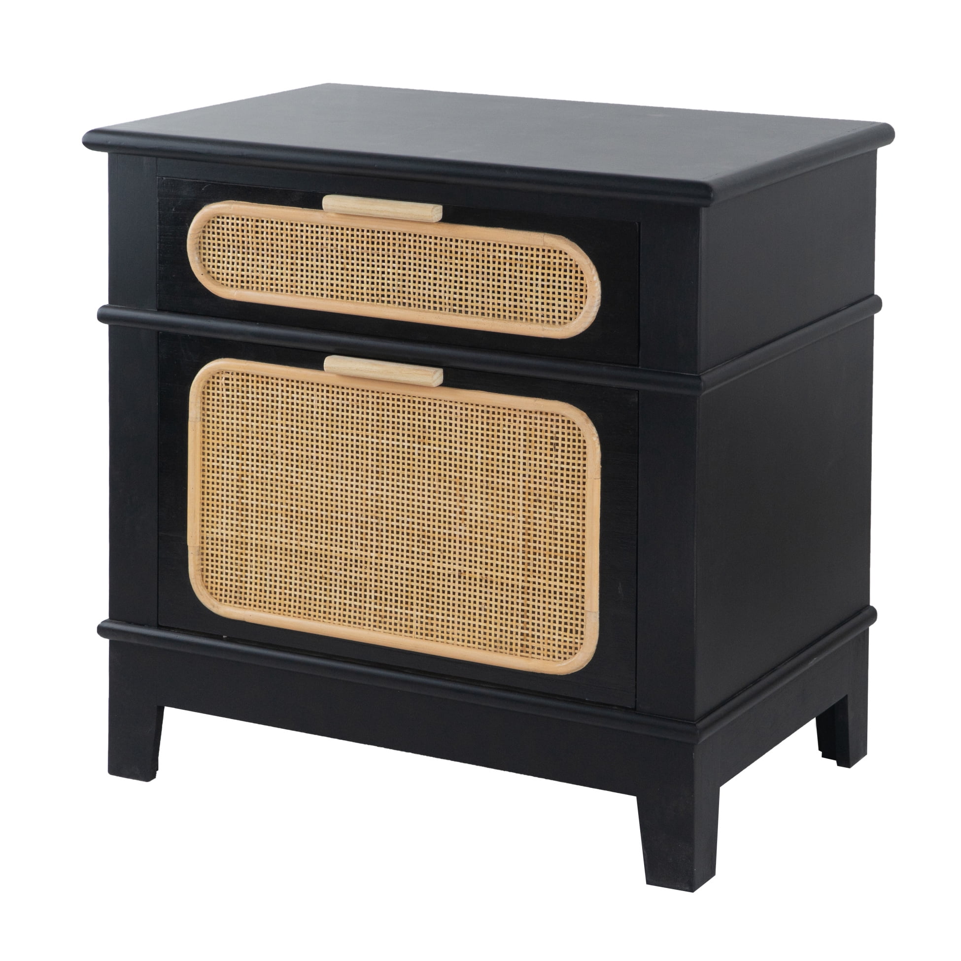 Rattan Nightstand with 2 Rattan Decorated Drawers, Boho Side Table with ...