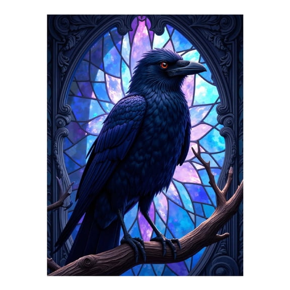 Diamond Art Kit for Adults, Raven Stained Glass Art Deco Diamond Painting for Adults Beginners, DIY Diamond Art Painting Kits, 5D Diamond Painting Crafts for Home Decor 12x16 Frameless