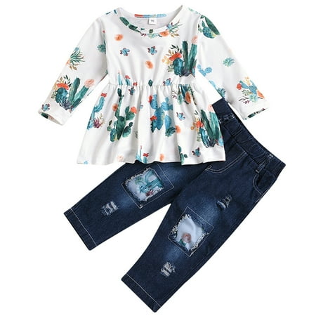 

Toddler Baby Kid Girls Leopard Print T-shirt Tops Pants Jeans Casual Outfits Set