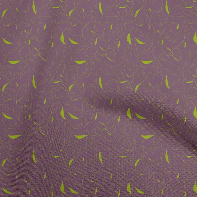 oneOone Polyester Spandex Purple Fabric Line Drawing Leaf Craft Projects Decor Fabric Printed By The Yard 56 Inch Wide
