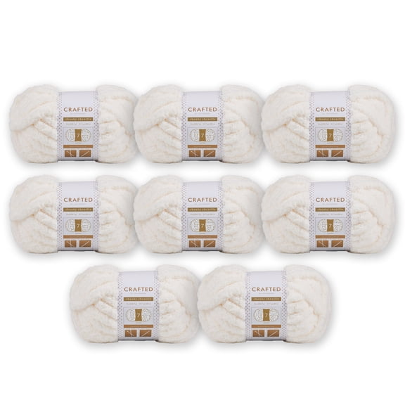 Crafted By Catherine Chunky Chenille Yarn - 8 Pack (8oz / 227g, 31.7 Yards Each Skein), Ivory, Gauge 7 Jumbo
