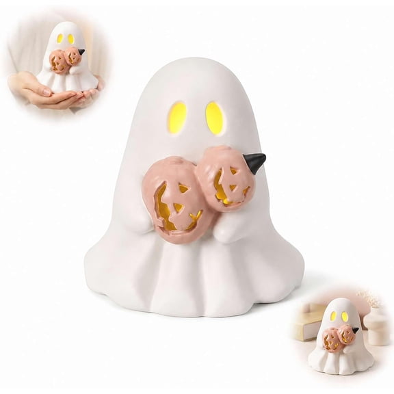 Halloween Ghost Tealight Holder, Ceramic Pumpkin Candle Lamp Figurine, Spooky Night Light Decor