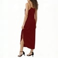 thumbnail image 6 of Women's V Neck Sleeveless Spaghetti Strap Casual Dress Solid Color with Pockets for Summer Spring Beach Daily Office Weekend Outings Red S, 6 of 7