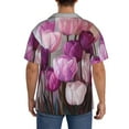 thumbnail image 5 of Cauagu Purple And Pink Tulip Bouquet Men's Short Sleeve Button Down Hawaiian Shirt for Men Bowling Shirts Casual Summer Beach Shirt,X-Large, 5 of 6