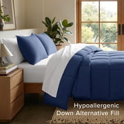 Bare Home Goose Down Alternative Comforter Set, Premium 1800 Collection, with Pillow Shams, 3 Piece Set, Queen, Dark Blue