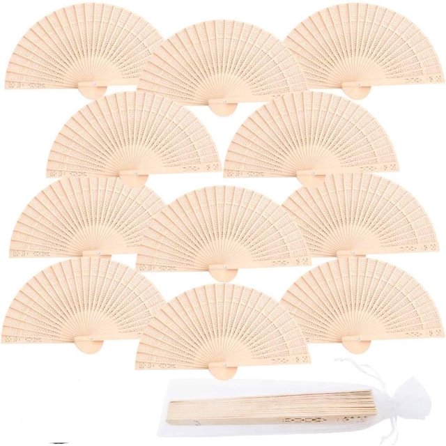 Elegante abanico plegable de madera vintage, abanico de mano de sándalo para mujeres y hombres, compañero de verano portátil, perfecto para regalos de boda, baby shower y más (juego de 12)