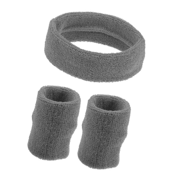 Vocoste 3 Pcs Sports Headband Wristband Cotton Blend Sweat Absorbing Head Band Gray for Women