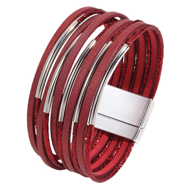 Pulsera para mujer, a la moda, con cierre magnético, duradera, tipo brazalete, fácil de usar. Rojo