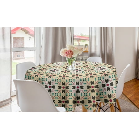 

Vintage Round Tablecloth Abstract Pattern of Floral Motif with Dots Print Circle Table Cloth Cover for Dining Room Kitchen Decor 60 Beige Pale Maroon by Ambesonne