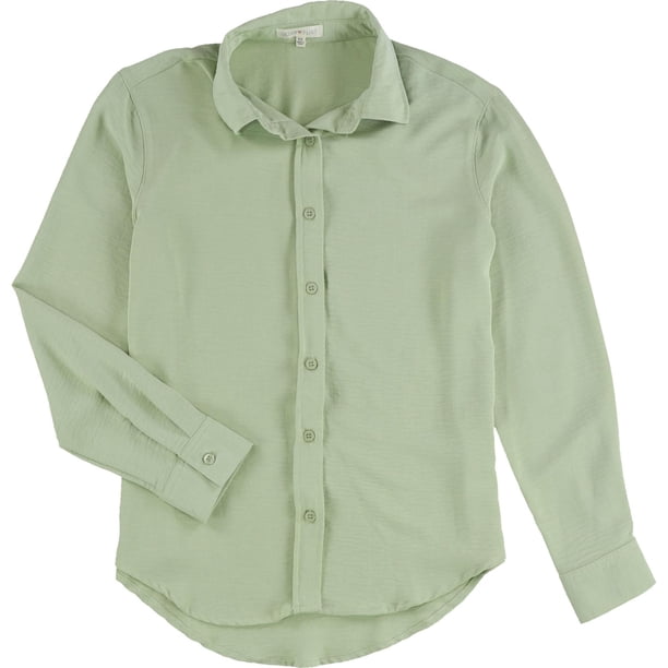 Ultra Flirt Womens Long Sleeve Button Up Shirt, brightgrn, Juniors, XS