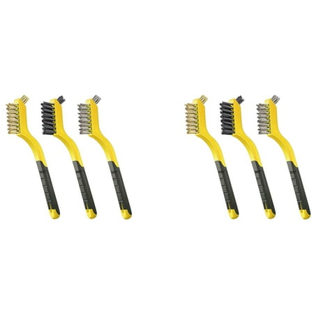 

6 Pcs Wire Brush Set Nylon/Brass/Stainless Steel Bristles with Curved Handle Grip for Rust Dirt & Paint Scrubbing