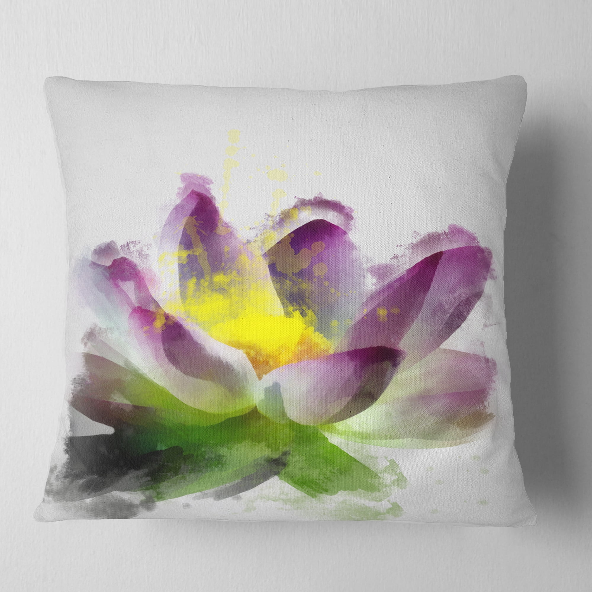 Designart Lotus Flower Sketch Watercolor - Floral Throw Pillow - 18x18