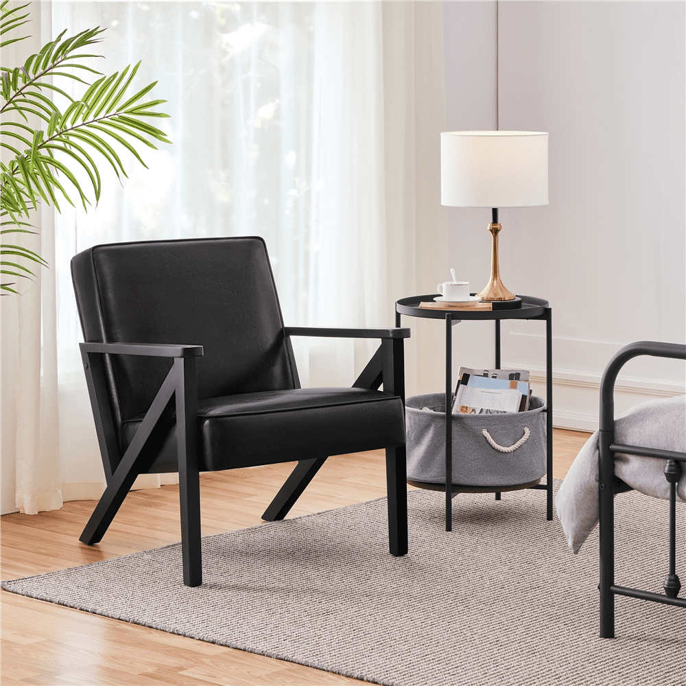 Renwick Modern Faux Leather Accent Chair for Living Room, Black