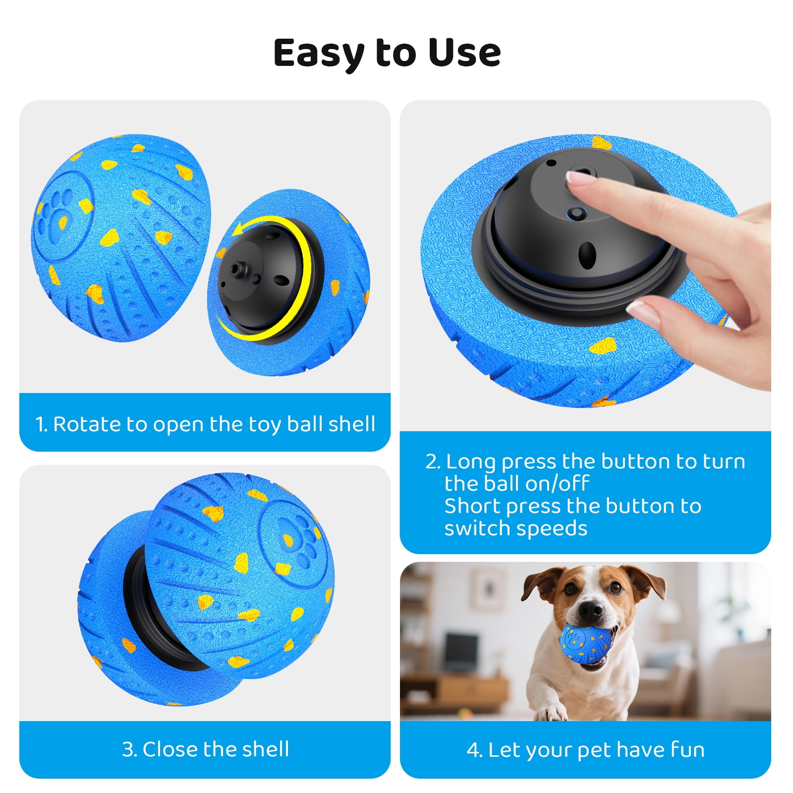 Inadays Dog Toys Interactive Dog Ball Toys For Large Dogs Automatic Ball for Dogs Chew Resistant Rechargeable E-TPU Silent Foam IPX54 Waterproof Dog Toys for Medium/Large Dogs, Blue