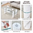 thumbnail image 5 of Modern Glass Coffee Table, Rectangle Tempered Glass Table for Living Room, 2-Tier Center Table with Solid Wood Legs, Stylish Design Versatile,White, 5 of 8