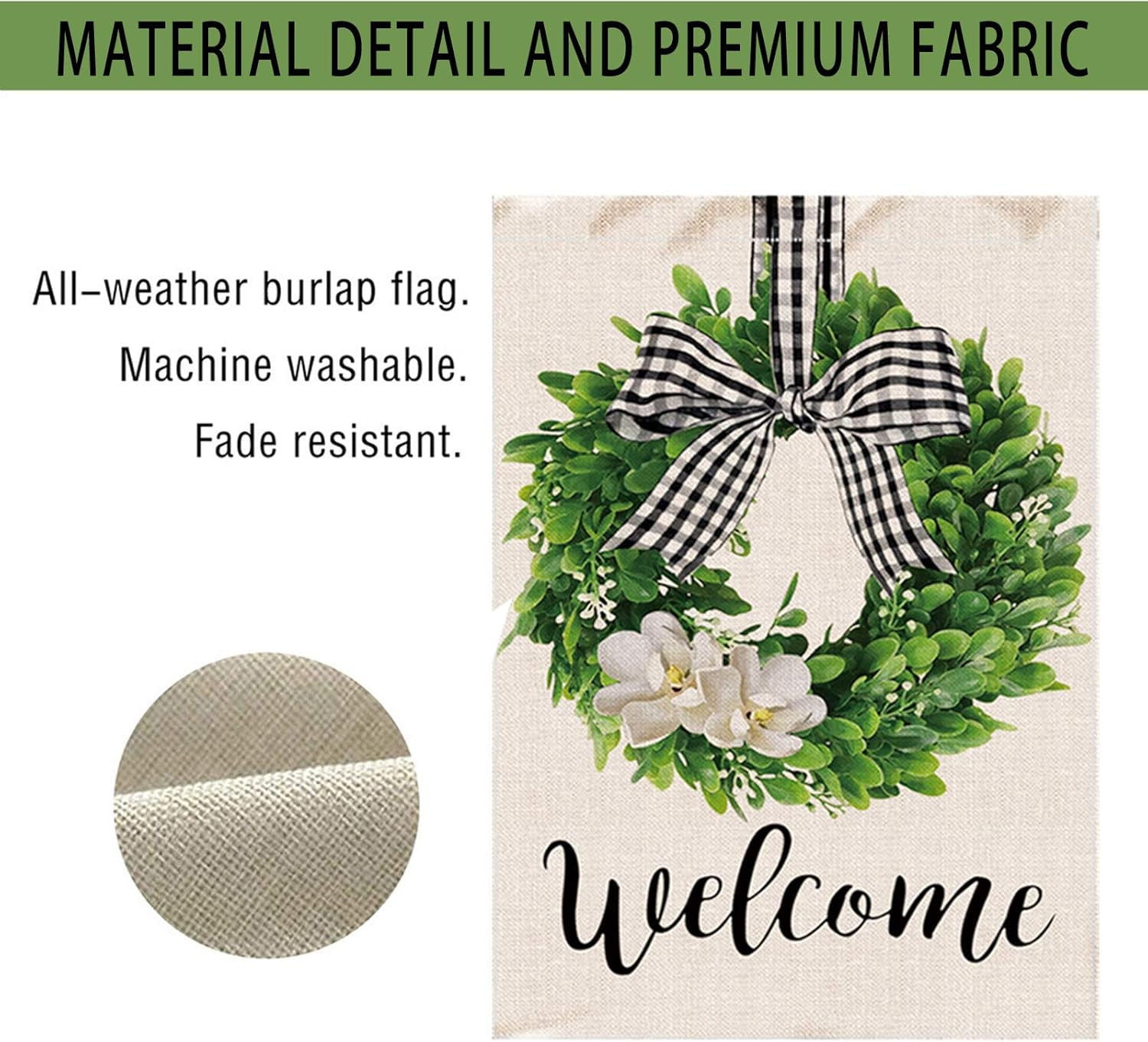 Hexagram Spring Welcome Garden Flag  Outside, Mailbox Decor, Seasonal Outdoor Linen Double Sided Spring Summer Flags for Outside, Boxwood Wreath Buffalo Plaid Yard Farmhouse Flag Decoration